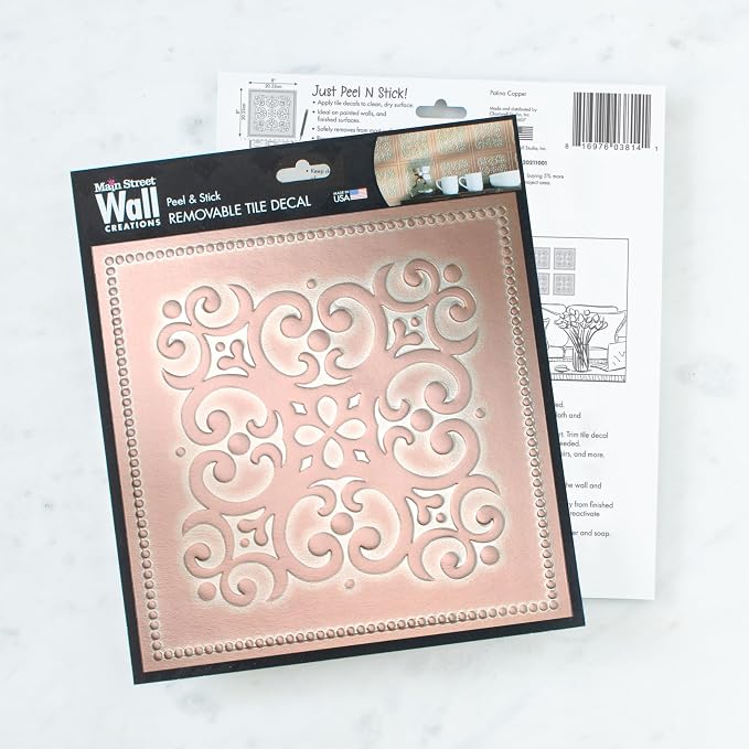 Main Street Peel and Stick Wallpaper Tiles, Patina Copper, 24-Pack | 8 x 8 in tile size, Removable, Self Adhesive, Renter-Friendly, For Kitchen and DIY Projects - Image 2