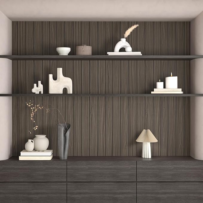 CHIHUT Large Roll Flexible Wall Panels Peel and Stick 3D Foam Wood Paneling Self Adhesive Greyish Walnut Brown Wooden Slat Wallpaper for Study Room Office Thick PVC Stick on Wall Panels 24"x197" - Image 5