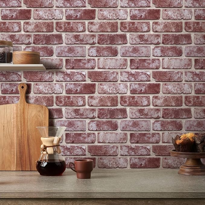 Commomy Faux Brick Wall Panels Peel and Stick Thin PVC 10 Pcs 11.8" x 11.8" | Small Size Thin PVC Quick Wall Covering Home Decor for Kitchen,Fireplace,Home Office (Covers 9.7 sq.ft) - Image 9