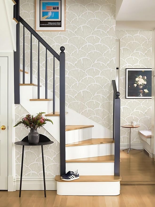 Dimoon Peel and Stick Wallpaper Boho Beige Contact Paper Neutral Cottage Wallpaper Farmhouse Leaf Morden Renter Friendly Removable Wall Paper Botanical for Bathroom Kitchen Bedroom Vinyl 197" x 17.3" - Image 3