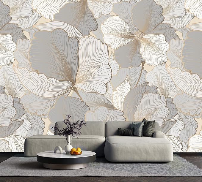 Ginkgo Biloba Leaf Peel and Stick Wallpaper Grey Leaf Wall Murals | 137"x96", Self Adhesive Canvas, for Bedroom Living Room Bathroom, Seamless, No overlapping - Image 3