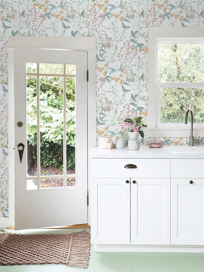 Dimoon 385"x17.3" Floral Wallpaper Peel and Stick Wallpaper Blue reen Boho Contact Paper Botanical Wildflower Morden Cottage Renter riendly Bathroom Boho Flower Kitchen Self dhesive Vinyl Roll - Image 3