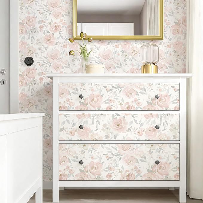 Heroad Peel and Stick Wallpaper Floral Wallpaper Pink Flower Contact Paper Rose Removable Self-Adhesive Wall Paper for Cabinets Bedroom Bathroom Stick on Walls Papel Tapiz para Pared 17.3''x78.7'' - Image 7