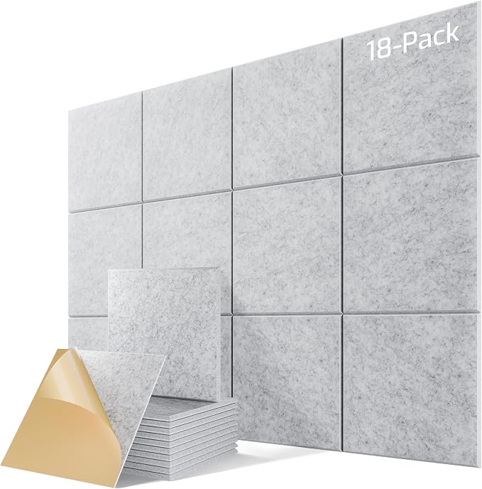 18 Pack Acoustic Panels for Walls, 12" x 12" x 0.4" High Density Self-Adhesive Soundproof Wall Panels, Sound Absorbing Foam Panels for Home & Office Studio (Sliver Gray) by Lebenforce
