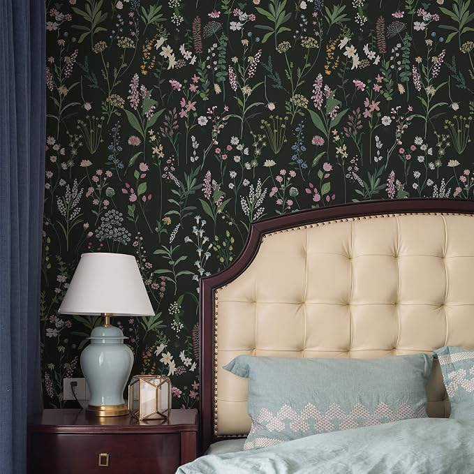 JiffDiff Dark Green Botanical Floral Peel and Stick Wallpaper, 17.3" x 472" | Waterproof Removable Self Adhesive Wallpaper, Dark Farm Wildflower Stick on Wallpaper for Home Bedroom Contact Paper,60 sq. - Image 4