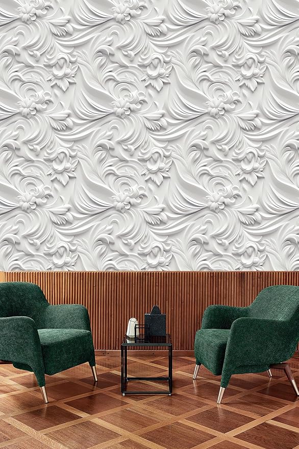 Peel and Stick Wallpaper White Gray Scroll Floral Feature - Image 5