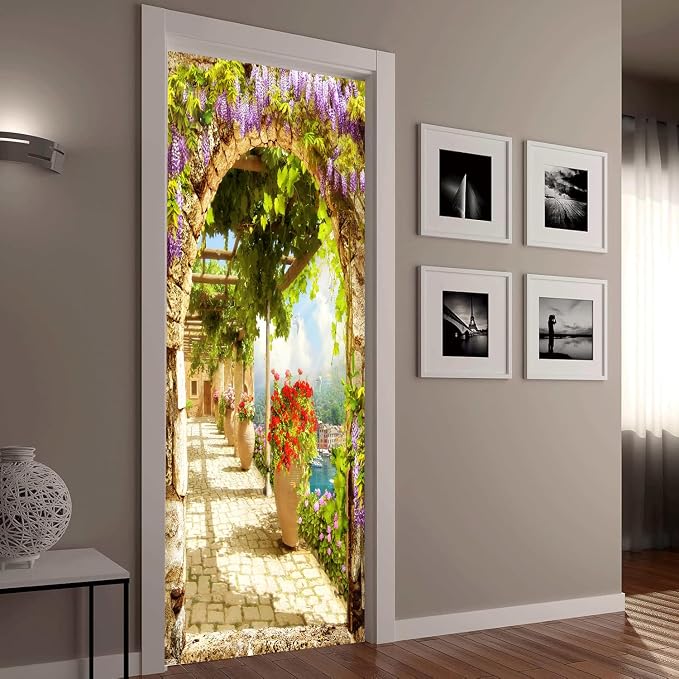 artfanke 3D Italian Landsacape Peel and Stick Door Sticker 30.3"x78.7"-Self-Adhesive Door Mural Wallpaper-Wall Decal for Living Room Bedroom Decor (2 Sheets/Set) - Image 4