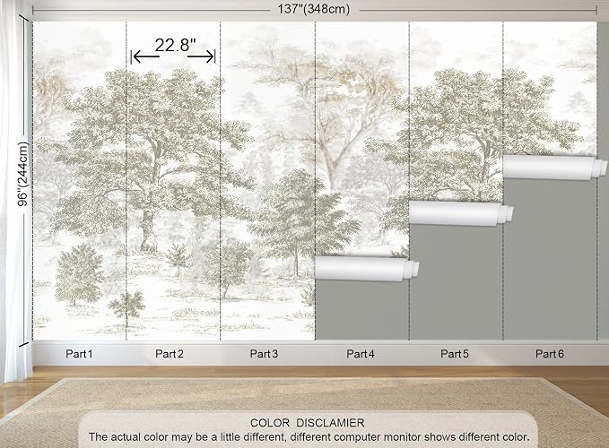 Beige Forest Peel and Stick Wallpaper Tree Landscape Wall Murals | 137"x96", Self Adhesive Canvas, for Bedroom Living Room Bathroom, Seamless, No overlapping - Image 5