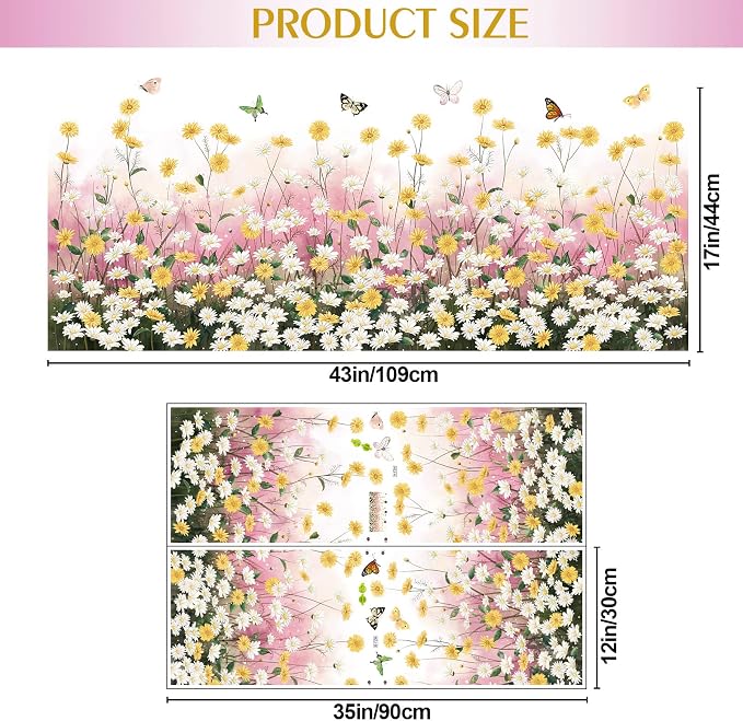 2 Sheets Yellow Daisies Flowers Wall Decals Small Fresh White Chrysanthemum Wall Stickers Pink Gypsophila Wall Art Murals for Baby Kids Girls Bedroom Living Room Corners Skirting Lines Waist Lines - Image 2