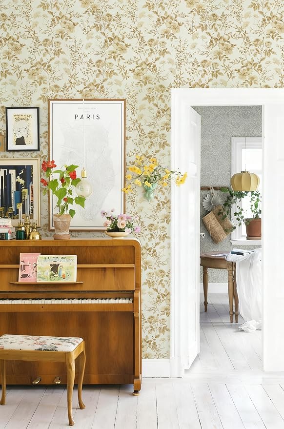 Erfoni Boho Floral Peel and Stick Wallpaper Floral Leaf Contact Paper | 16.9" x197" Yellow Brown Flower Self Adhesive Wallpaper DIY Removable Decoration Wallpaper for Accent Walls Covering - Image 5