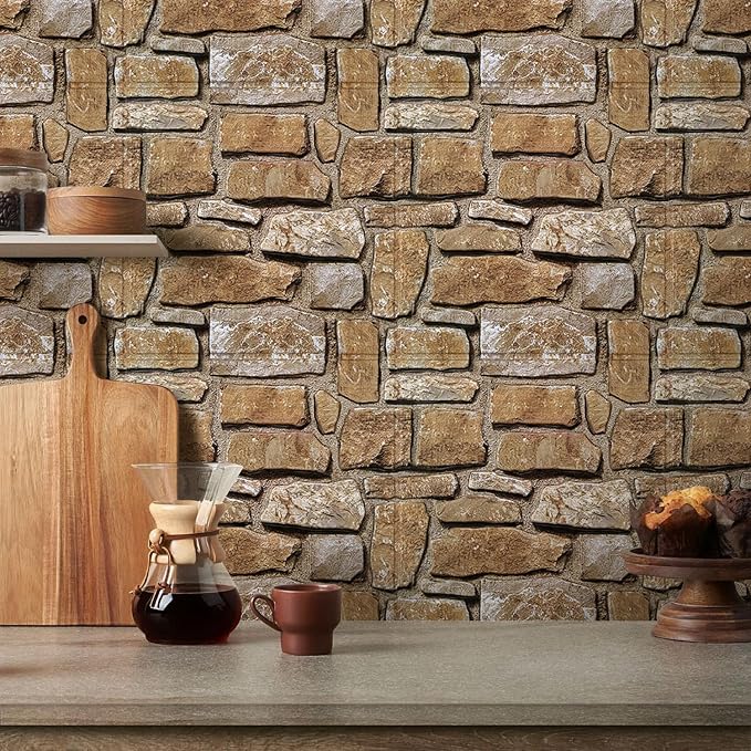 Commomy Faux Stone Peel and Stick Wall Panels | Ultralight Thin PVC Fake Rock Wallpaper DIY Wall Covering Decorative Tiles for Kitchen Backsplash,Bedroom (Covers 9.7 sq.ft) - Image 7