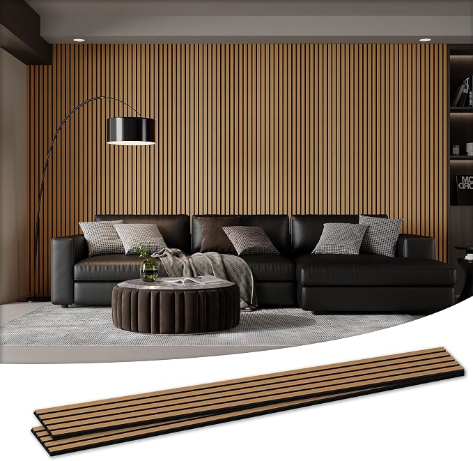 2 Pack Wood Salt Acoustic Wall Panels 94" x 23.6" x 0.8", Teak | 3D Fluted Soundproof Wooden Wall Panel, Sound-absorbing Wall Decor for Home Theater Studio Office Bedroom by LDB_BUILDING