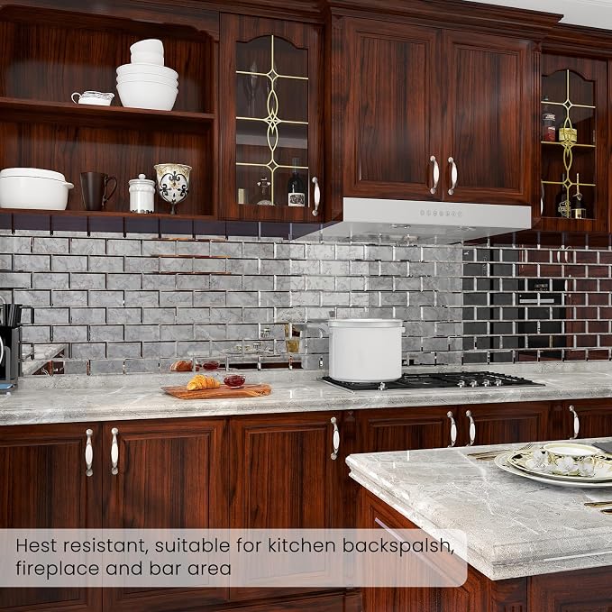 Peel and Stick Antique Mirror Subway Tile 3 x 6 Inch Beveled Mirror Tile for Kitchen Backsplash Bathroom Wall (40 Pcs) - Image 7