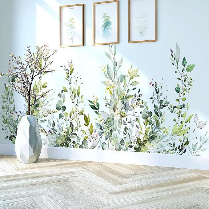 Green Plants Leaves Wall Decals Peel and Stick, Large Floral Flowers Wall Stickers, Removable Vine Home Decor Art for Bedroom Living Room Classroom Office - Image 5