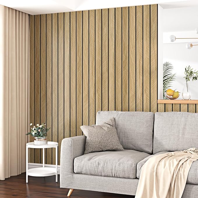 Wallercity 3D Wood Grain Wall Panels Self Adhesive Wood Slats Wall Paneling for Walls Soundproof Peel and Stick Wooden Panel for Living Room Bedroom Bathroom Waterproof Fence Wallpaper 11.8''x197'' - Image 2