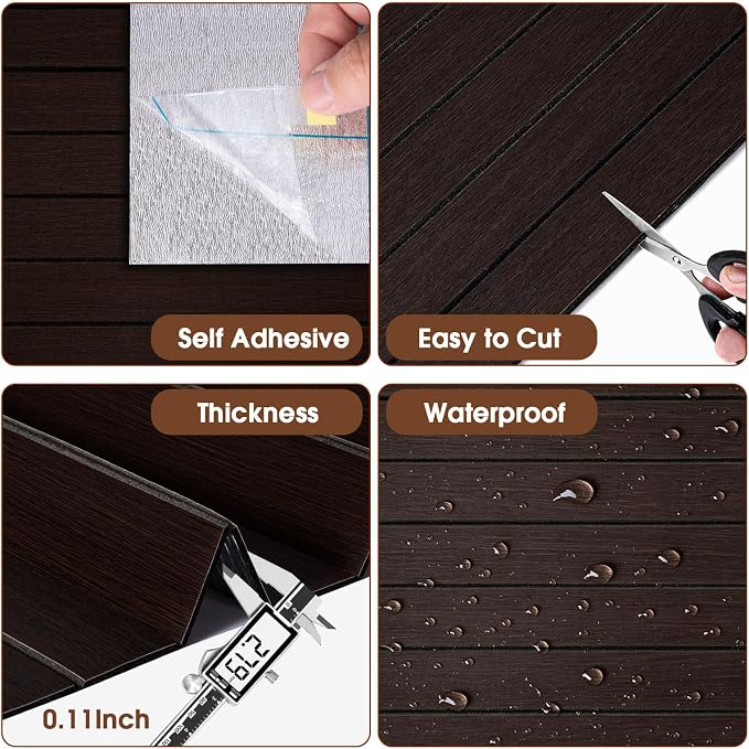 3D Peel and Stick Wall Panels PVC Grille Slat 118"x15.8" Self-Adhesive Wall Sticker Soundproof Paneling for Walls and Ceiling in Faux Brown Wood Grain Texture - Image 2