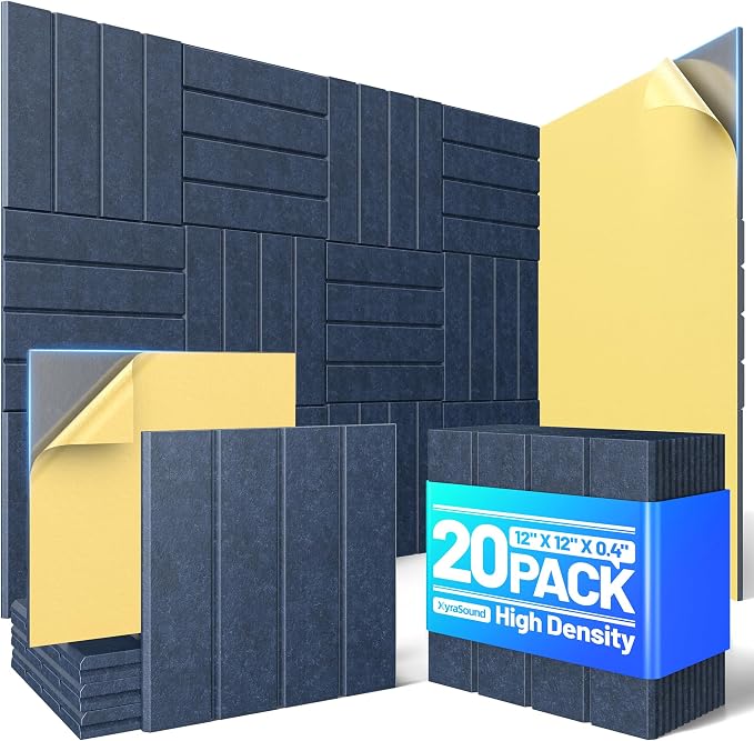 20 Pack Sound Proof Foam Panels for Walls, Acoustic Panels Self-Adhesive | 12" X 12" X 0.4" Slatted Soundproof Wall Panel, High Density Sound Absorbing Panel for Gaming Recording Studio Decor-Blue by Unknown