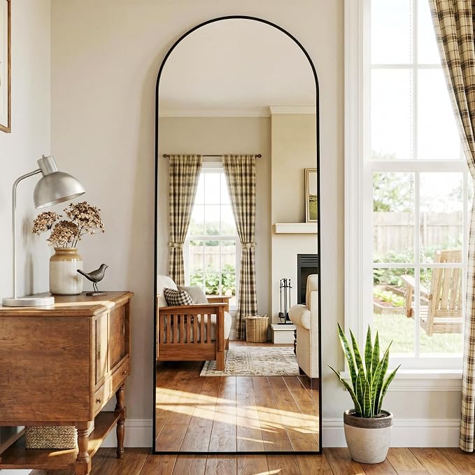 58"x18" Arched Full Length Mirror, Full Body Floor Mirror, Black by Unknown