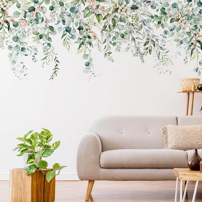 Zonon 6 Pcs Flower Wall Decals Peel and Stick Sticker, Greenery | Vinyl Removable Wall Stickers & Mural, Greenery Wall Decals, Green Leaves Decor for Bedroom, Living Room, Nursery - Image 5