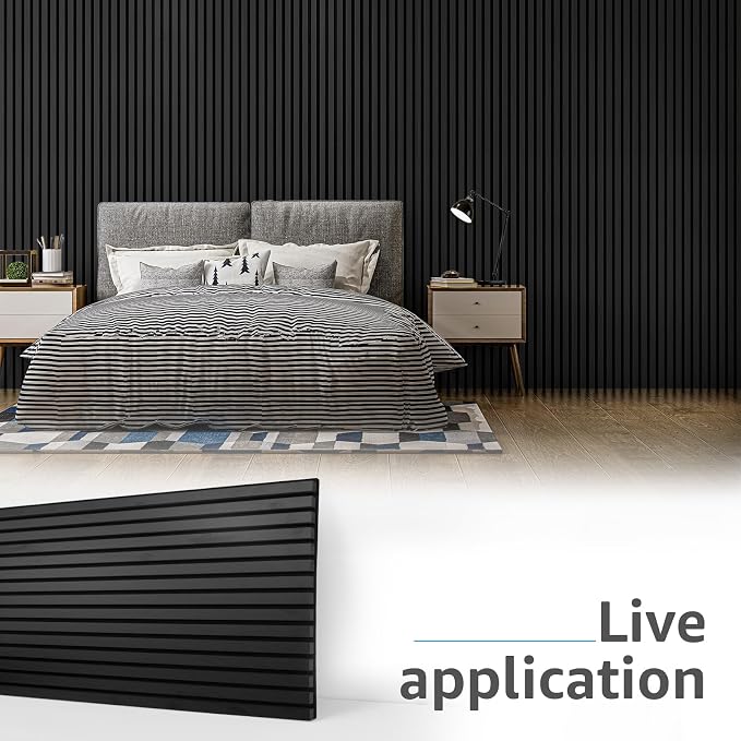 Art3d 4 Pack 47.2 x 23.6in. Wood Slat Acoustic Panels for Wall and Ceiling - 3D Fluted Sound Absorbing Panel with Wood Finish - Matte Black - Image 2