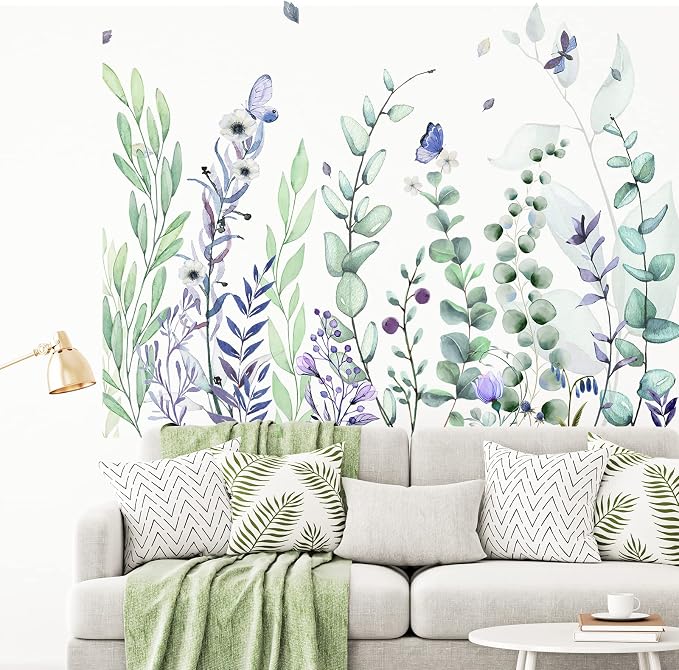 Zonon 6 Pcs Flower Wall Decals Peel and Stick Sticker, Eucalyptus | Vinyl Removable Wall Stickers & Murals, Eucalyptus Wall Decals, Green Leaves Garden Decor for Bedroom, Living Room, Nursery - Image 3