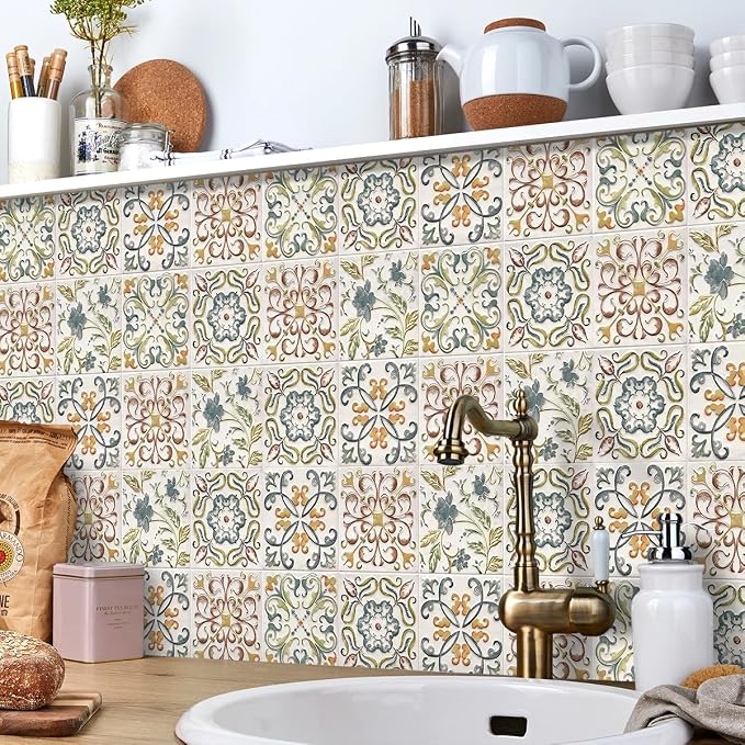 Wudnaye Faux Tile Peel and Stick Wallpaper for Kitchen Backsplash 17"×393" | Moroccan Tile Pattern Contact Paper Peel and Stick Boho Removable Self Adhesive Waterproof Vinyl Wallpaper for Bathroom - Image 6