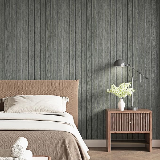 3D Grey/Black Wood Slat Wall Panels PVC Peel and Stick Wood Panels | Acoustic Wall Panels Self Adhesive Removable Wood Wallpaper for Bedroom RV Interior Wall Decor Stick on Walls 11.8 x 118 in by Skyblur