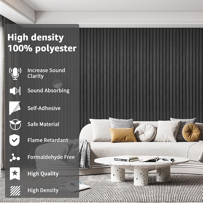 Art3dwallpanels Acoustic Panels, 48" X 24" X 0.71", Black, 5 Pack | Soundproof Wall Panels, Self Adhesive, High Density Sound Absorbing, Acoustic Treatment for Recording Studio, Office - Image 5