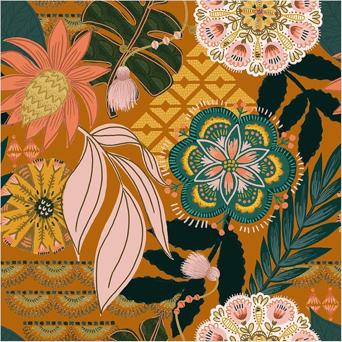 HAOKHOME Orange Peel and Stick Wallpaper Tropical Boho 17.3in x 32.8ft | Floral Botanical Texture Removable Waterproof Renter Friendly Wall Paper Terracotta Pink Green Contact Paper Bathroom Bedroom by HAOKHOME