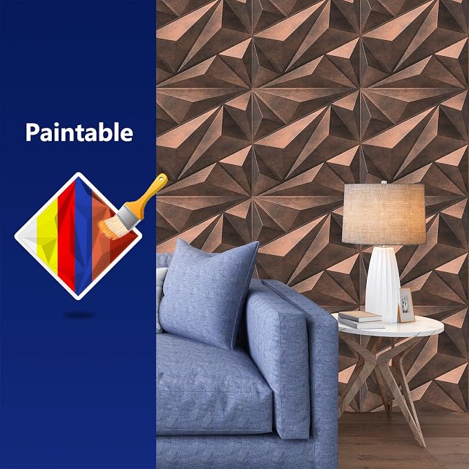 Art3dwallpanels 3D Wall Panels Diamond, PVC Antique Copper | 3D Raised Diamond Wall Tiles, Waterproof Fireproof, 12 Sheets Large Size Pack, Easy DIY Install for Bedroom Living Room Wall - Image 6