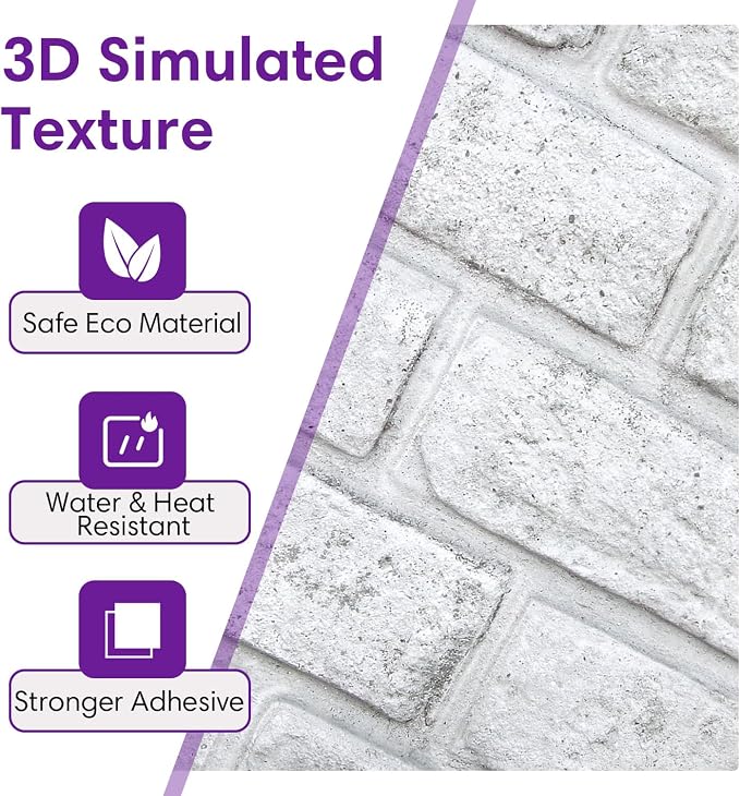 3D Peel and Stick Faux Brick Wall Panels 11.8" x 11.8" 10-Pack | Grey Spot Whitewash, Small Brick-Look Textured Sticker, Thin PVC Self Adhesive Wall Tiles for Interior Decor, Cover 9.7 sq ft - Image 4