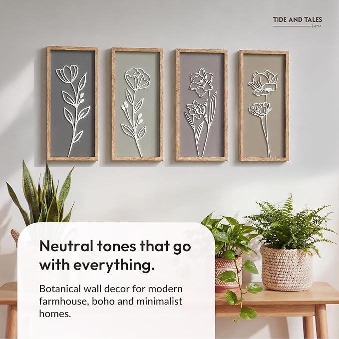 Tide and Tales 3d Framed Wall Art, Set of 4, Floral Boho Wall Decor | 7" x 16", Lightweight, Wooden, Ready-to-Hang Wall Decor for Living Room, Bathroom, Bedroom or Office, Botanical Farmhouse - Image 8