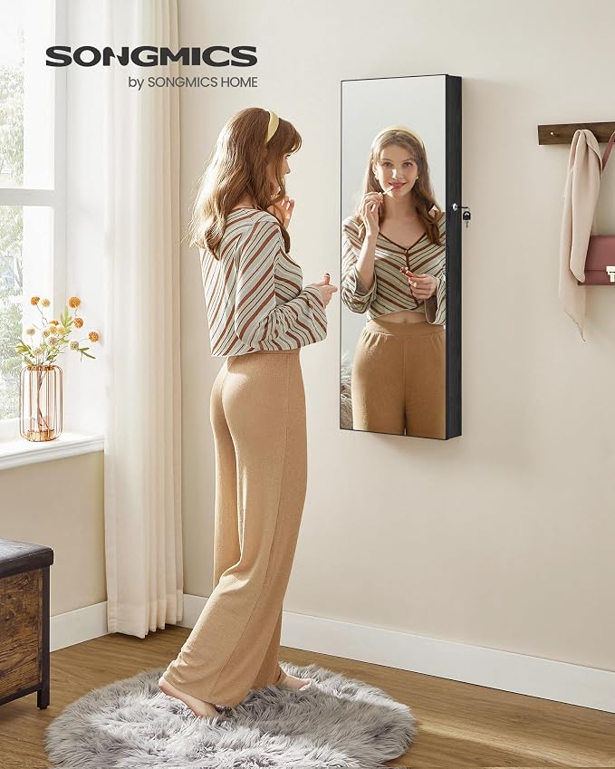 SONGMICS Mirror Jewelry Cabinet Armoire, Wall or Door Mounted, Lockable - Image 2