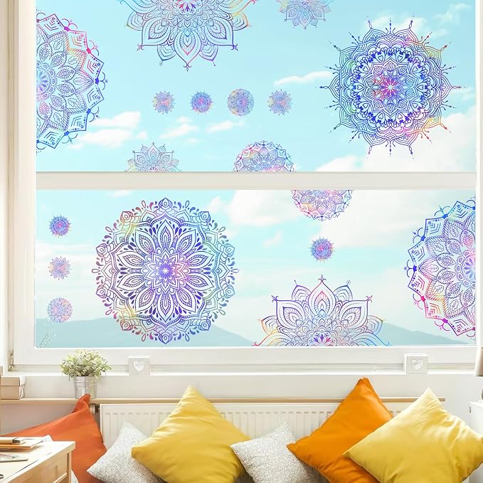 Kazova Large Mandala Wall Decals 20 Pcs Purple Wall Stickers for Living Room Lotus Flower Vinyl Decal Peel and Stick Half Mandala Art Murals for Bedroom Headboard Yoga Room Office Decor - Image 6