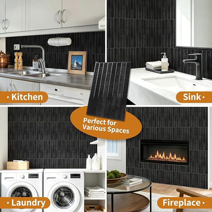 WOWSTAR 10-Sheet Thickened Black Peel and Stick Backsplash for Kitchen, Back Splashes Stick on Tile, Waterproof Wall Tiles - Image 7