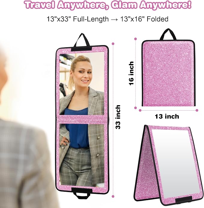 LPHUMEX Glitter Purple Folding Full Length Mirror, 13x33 inch Foldable Travel Body Mirror for Dance, Festivals, Fair Booth - Image 2