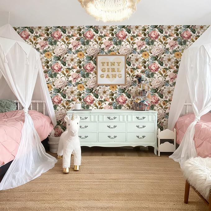 Orainege Vintage Floral Peel and Stick Wallpaper for Bedroom | 16.9inx196.8in Floral Contact Paper Self Adhesive Wallpapers for Bathroom Nursery Cabinets Decor Vinyl Roll - Image 5