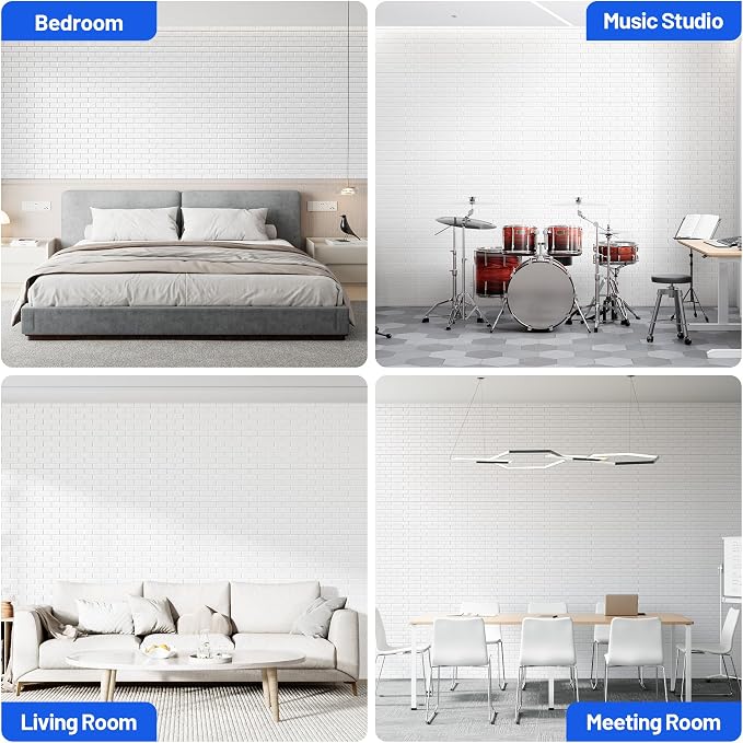 Self-Adhesive Acoustic Panels High Density Sound Proof Foam Panels for Wall | 16 Pack Brick Soundproof Wall Panels, 12" x 12" x 0.4" Sound Dampening Absorbing Panels for Home Studio Decor Office - White - Image 6