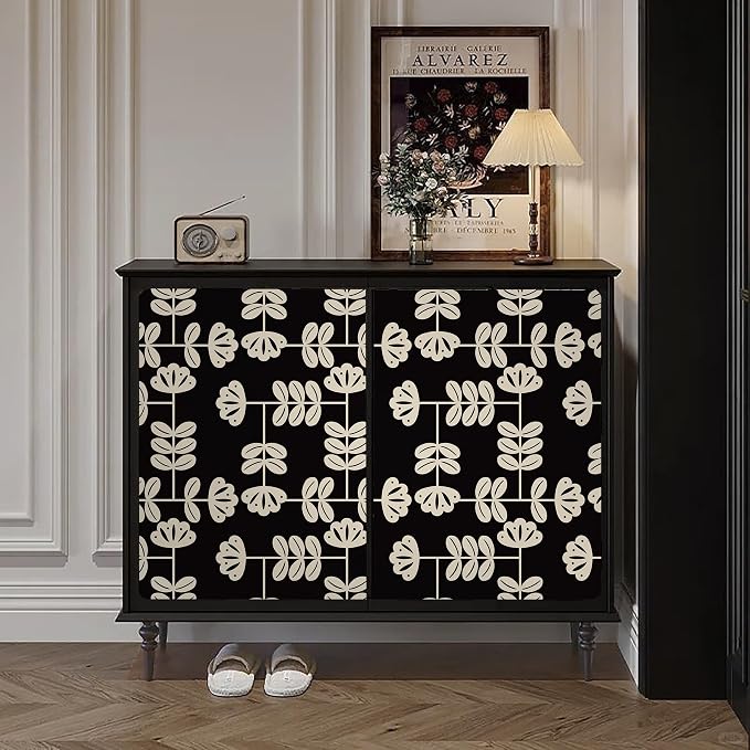 HeloHo Peel and Stick Wallpaper Black and Cream White Wallpaper Vintage Wall Paper for Bedroom 393.78"x17.3" Modern Self-Adhesive Removable Thicken Waterproof Contact Paper for Cabinet Bathroom Vinyl - Image 7