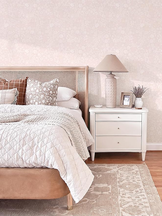Guvana Pink and White Peel and Stick Wallpaper Floral Wallpaper Slef Adhesive Removable Waterproof Contact Paper Boho Wall Paper for Living Room Bedroom Stair Kitchen Bathroom 17.3''x197'' - Image 9