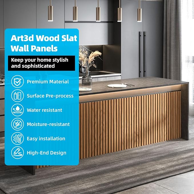 Art3d Wood Slat Wall Panels, Fluted MDF, 6-Pack, 94.6 x 7.4 in,Teak | 3D Textured Panels for Accent Walls, Ideal for Living rooms, Bedrooms, Offices, Entryways and Studios - Image 4