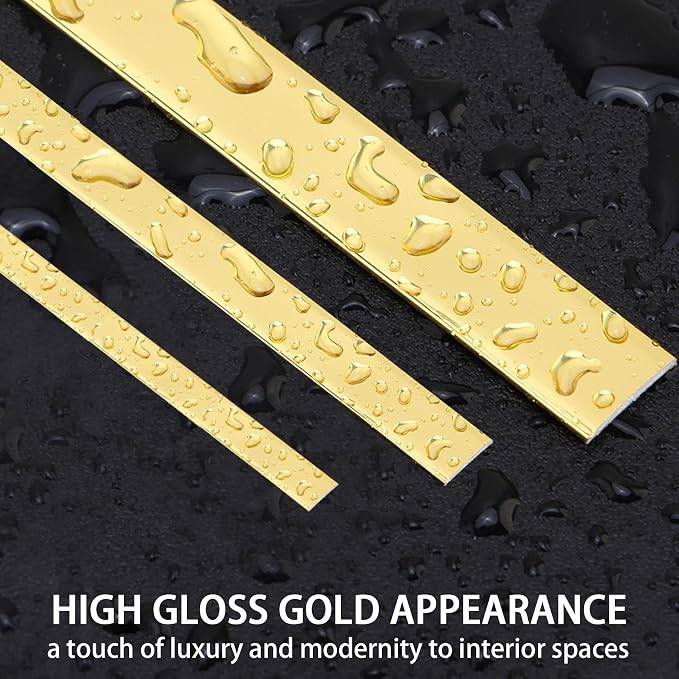 QDYMXUN Glossy Gold Peel and Stick PVC Molding Trim, Flexible DIY Wall Accent Strip for Mirror Frame, Cabinet, Edges & Borders and Tiles (394"L x 0.8"W) - Image 2