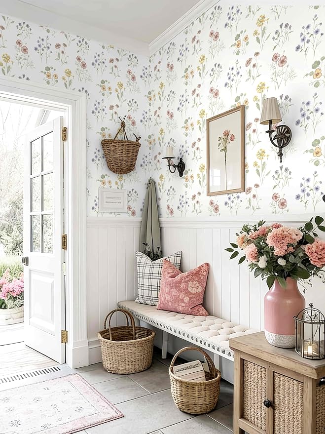 Dimoon 17.3''x197'' Floral Peel and Stick Wallpaper Boho Vintage Botanical Farmhouse Renter Friendly Contact Paper Bathroom Kitchen Village Country Cottage Small Floral Wallpaper Waterproof Vinyl Roll - Image 6