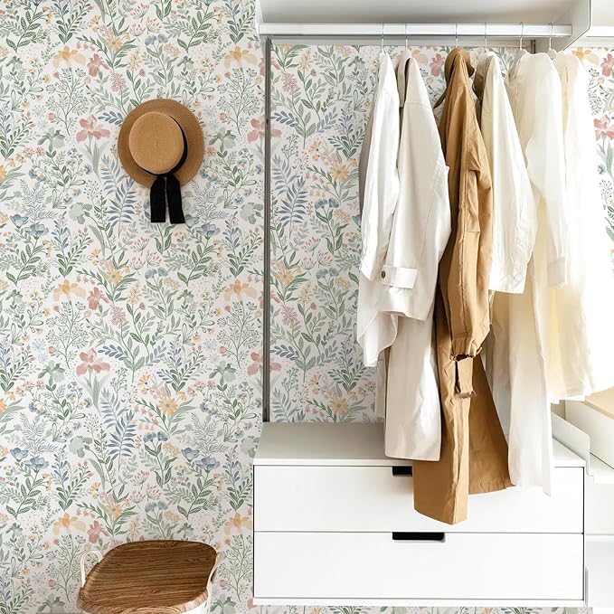 Fititem Floral Peel and Stick Wallpaper Boho Nature Wall Paper 17.3”×197” | Self Adhesive Floral Contact Paper Cabinet Flower Modern Wildflower Wallpaper Removable Waterproof Wallpaper Bathroom Bedroom - Image 8