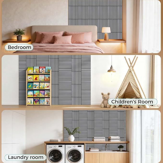 TO-TH 12Pack Acoustic Panels Peel and Stick Soundproof Wall Panel, Gray Oak | Self-Adhesive Wall Panels, PVC Wood Grain Finish, 100% Polyester Fiber, Reduce Echo&Noise for Home Office, Studio, Bedroom - Image 8
