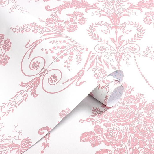Damask Floral Peel and Stick Wallpaper Boho Pink and White Contact Paper | 17.3" X 118" Pink Damascus Decorative Wallpaper DIY Removable Self Adhesive Wallpaper for Bedroom Cabinets Covering Vinyl by EchoSphere