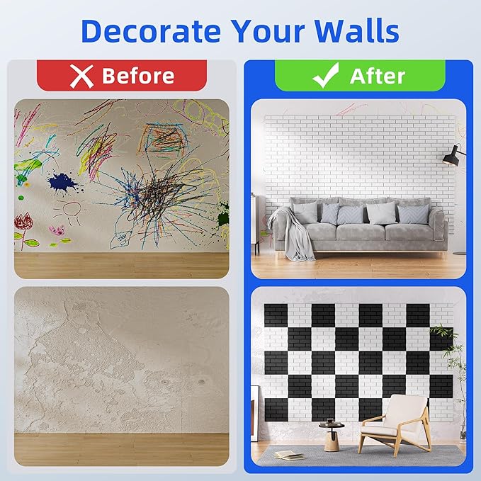 12 Pack Acoustic Panels with Self Adhesive Sound Proof Foam Panels for Wall | 12" X 12" X 0.4" High Density Soundproof Wall Panels, Brick Sound Absorbing Panels for Home Studio Office Decor - White - Image 7