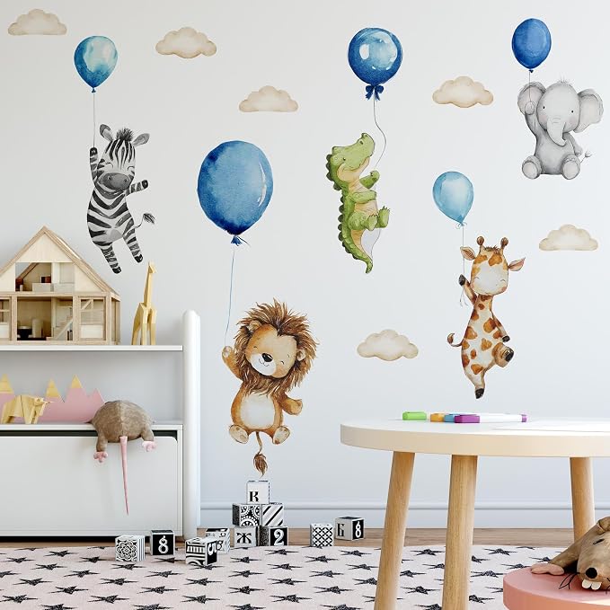 Watercolor Jungle Animal Wall Decal, Removable Nursery Woodland Animals,Cloud,Stars,Balloon Wall Stickers for Kids Boys and Girls Room, Bedroom & Toddler Room Decor (Balloon Animal Decals 44) - Image 6