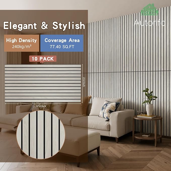 10 Pack Acoustic Wall Panels, 47.2”x23.6”x0.35”,Natural Oak | Simulated Wood Grain Finish Wall Panels,Acoustic Wall Panels,PVC Wood Veneer Wall Panels for Office,Home,Theater,Studio - Image 2