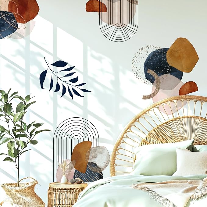 Boho Mid-Century Modern Wall Decals Peel and Stick, Large Archs Abstract Vinyl Wall Stickers, Removable Leaves Plants Home Decor Art for Bedroom Living Room Classroom Office by VePret